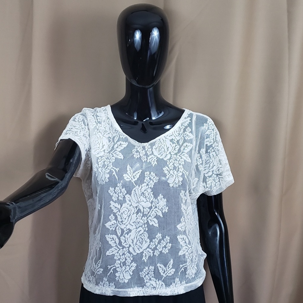 Forever 21 | Sheer Floral Pure White Top | Medium